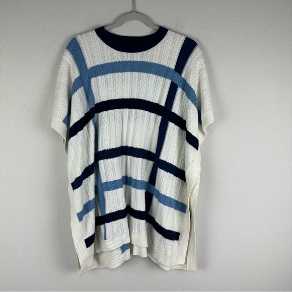 NEW Draper James White Blue Windowpane Cable Cape Poncho Size XS/Small - Picture 1 of 8
